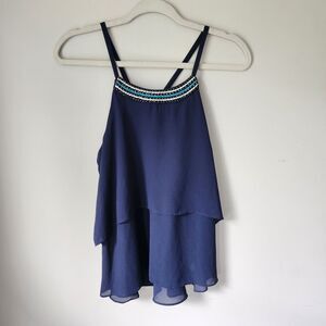 iZ Byer (L) Navy Tiered Spaghetti Strap Top
